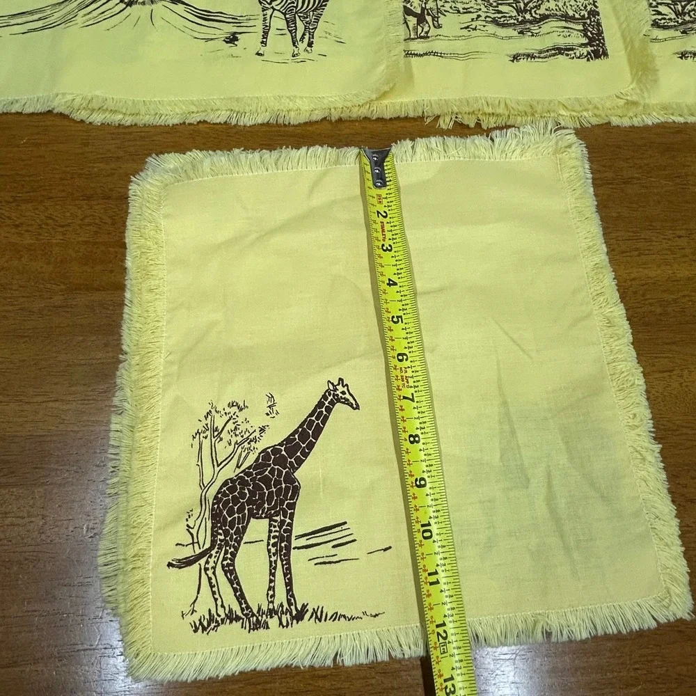 Safari Animal Placemat and Napkin Set 8pc Yellow Fringed Savanna Decor